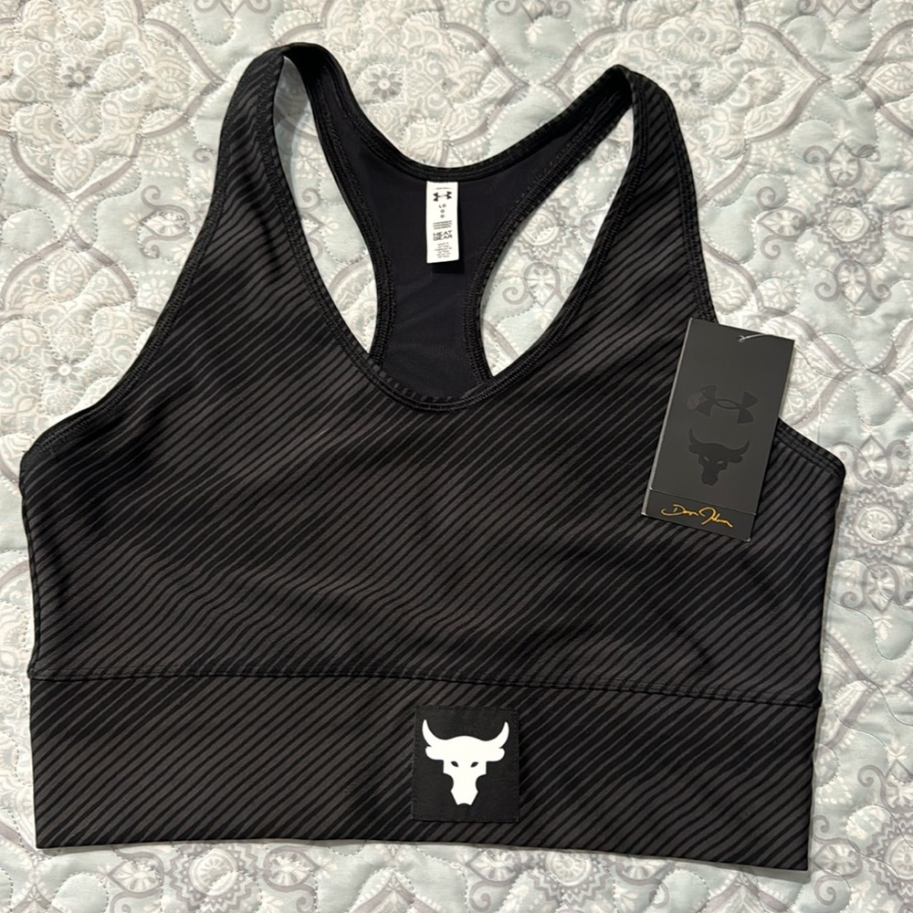 New Under Armour Women’s Project Rock Heat Gear Compression Black Sports Bra L
